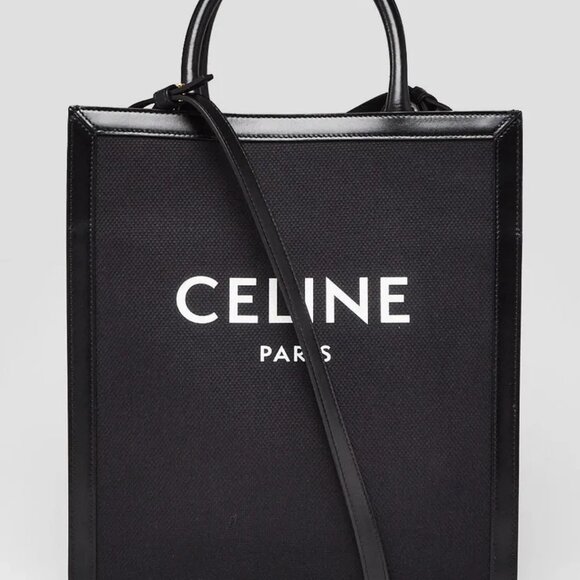 Celine Black Leather/Canvas Cabas Small Vertical Tote Bag - Picture 1 of 10